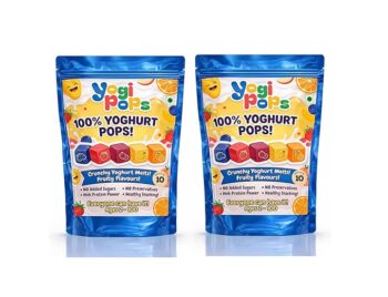 YogiPops – 100% Yoghurt Crunchy Cubes | No Added Sugar | High Milk Protein | Healthy Snack for All Ages | Low Calorie | Whole Day Snacking | Easily Melts | Rich in Probiotics Flavours Included: Blueberry, Falsa, Mango, Orange & Strawberry Each Packet Contains: 20 mini packets (3g Each)
